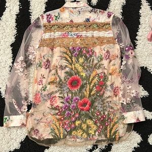 Pre-owned Embellished Button Down Floral Top Size Small